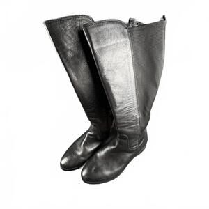 27 EDIT Black Leather Wide‑Calf Knee‑High Boots – Women’s 8.5 SW‑WC